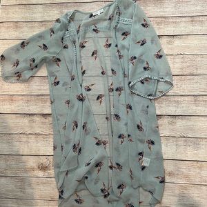 Emory Park Sheer Blue Flowered Open Kimono Size Medium